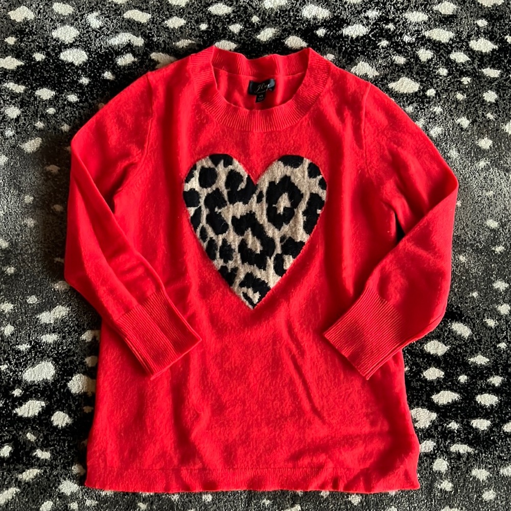 J. Crew Leopard Heart Cashmere Sweater